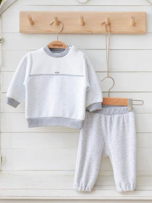 Erkek Bebek Kapitone Sweatshirt Kadife Pantolonlu Takım