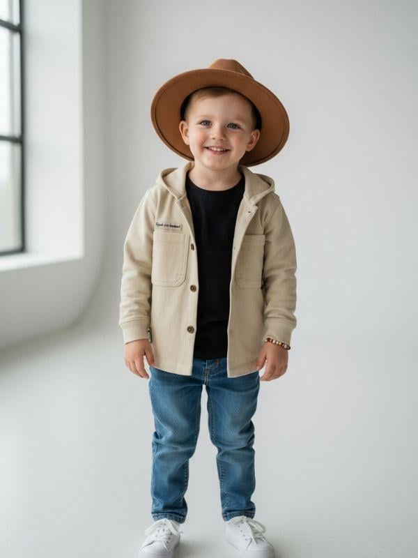 Erkek Bebek Kapüşonlu Düğmeli Ceket