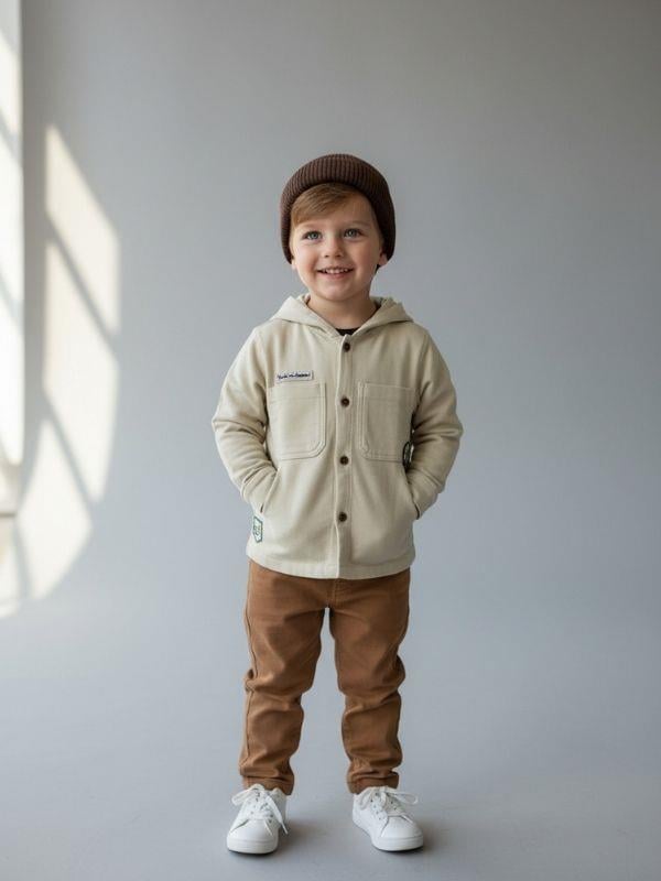 Erkek Bebek Kapüşonlu Düğmeli Ceket
