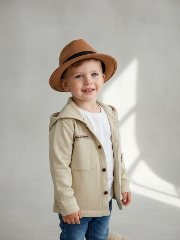 Erkek Bebek Kapüşonlu Düğmeli Ceket