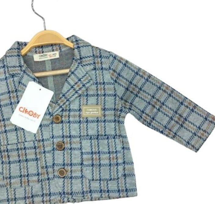 Erkek Bebek Kareli Düğmeli Ceket