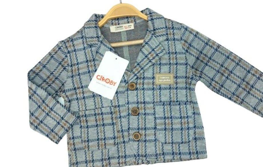 Erkek Bebek Kareli Düğmeli Ceket