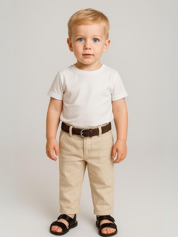 Erkek Bebek Kemerli Cepli Keten Pantolon
