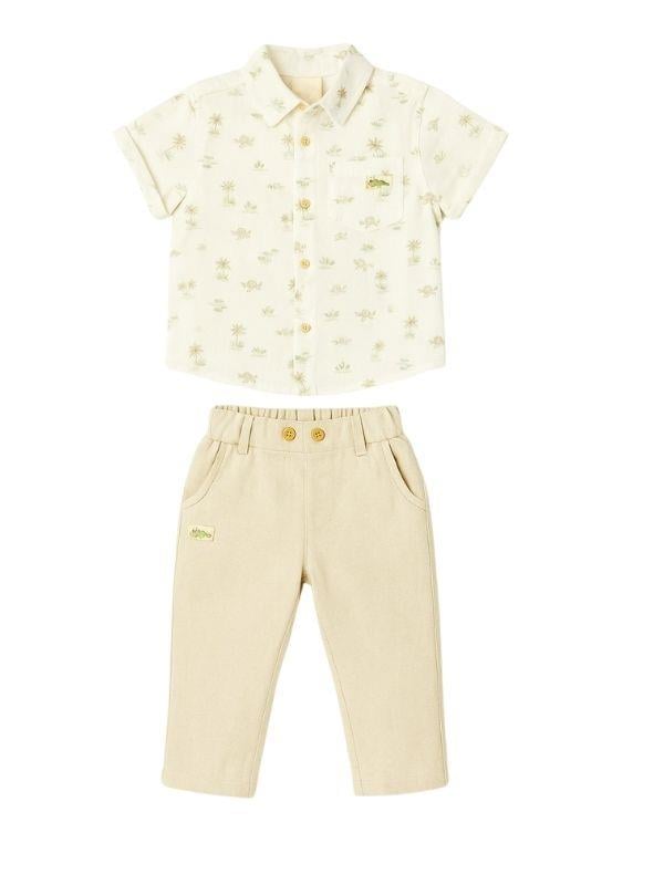 Erkek Bebek Keten Desenli Pantolonlu Takım
