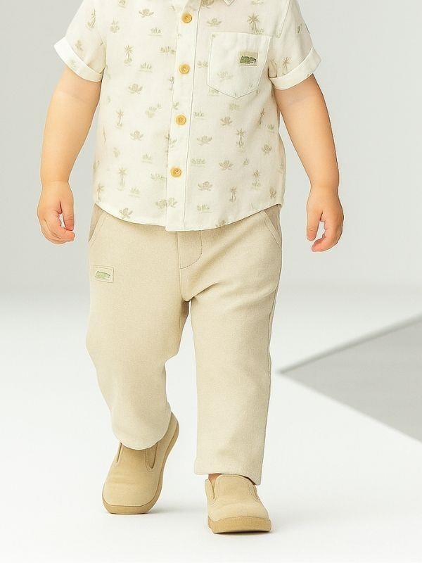 Erkek Bebek Keten Desenli Pantolonlu Takım