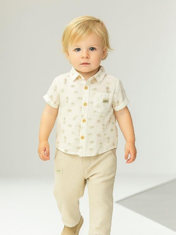 Erkek Bebek Keten Desenli Pantolonlu Takım