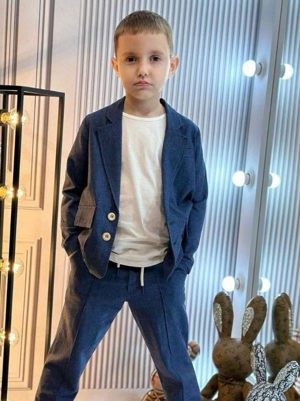 Erkek Bebek Keten Üçlü  Basic Takım Elbise