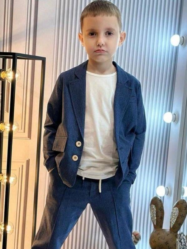 Erkek Bebek Keten Üçlü  Basic Takım Elbise