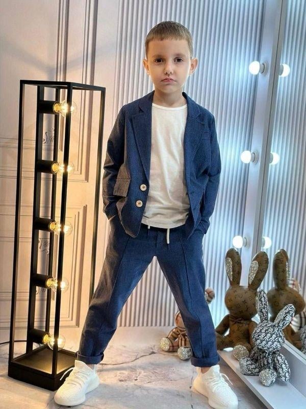 Erkek Bebek Keten Üçlü  Basic Takım Elbise