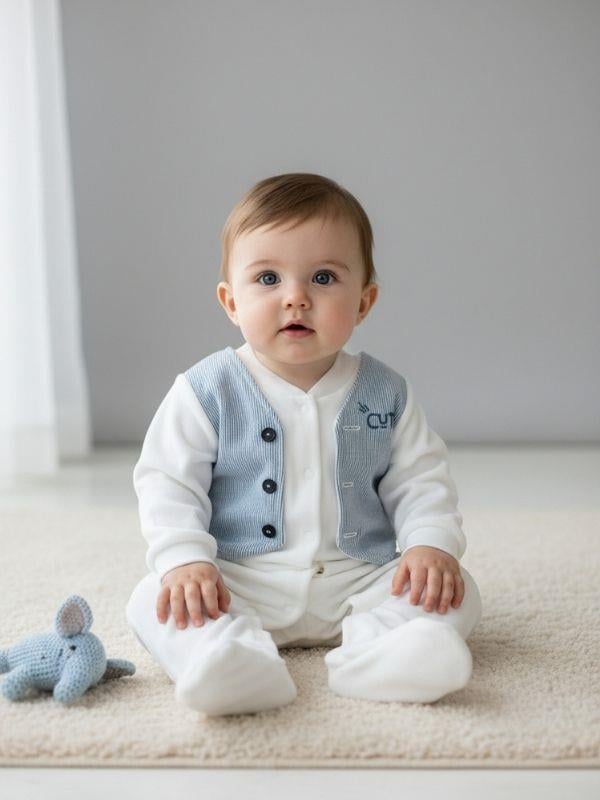 Erkek Bebek Kışlık Yelek Detaylı Şık Tulum