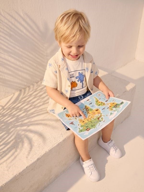 Erkek Bebek Müslin Gömlek T-shirt Şortlu Üçlü Takım