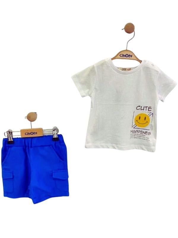 Erkek Bebek Ön Cep Detaylı Pamuklu Şortlu Takım