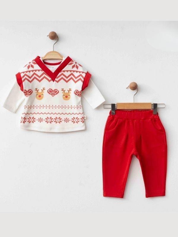 Erkek Bebek Organik Body ve Süveterli Yılbaşı Temalı 3'lü Takım