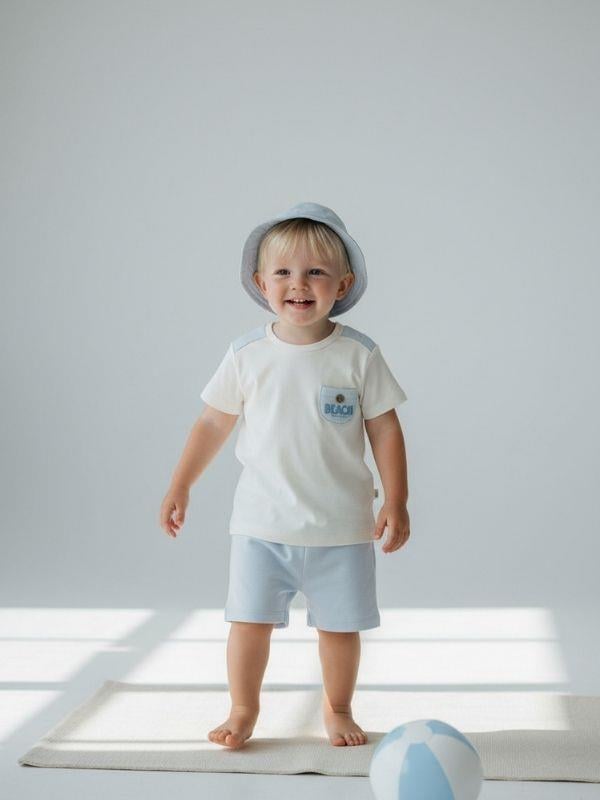 Erkek Bebek Organik Pamuklu Cep Detaylı Şortlu Takım