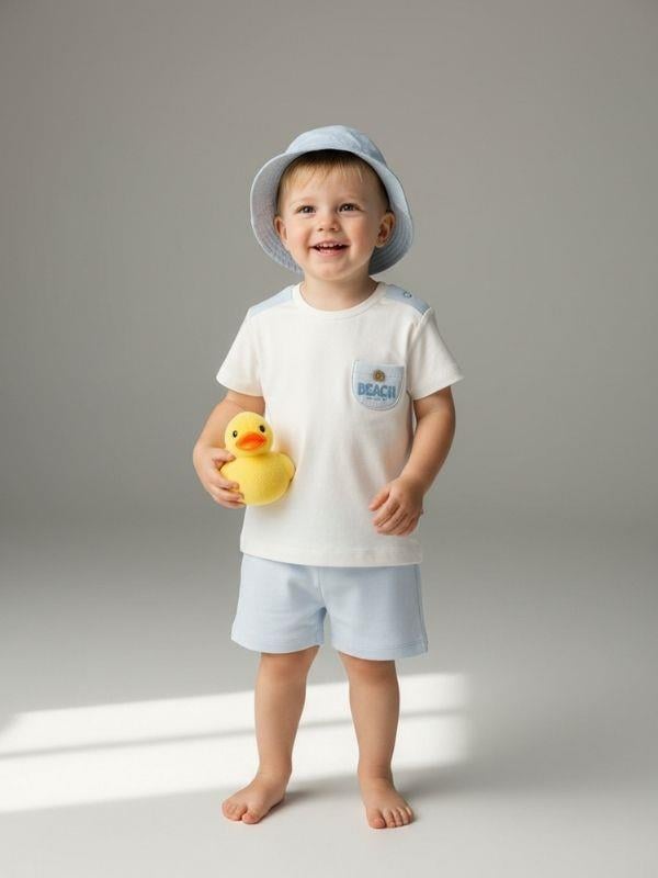 Erkek Bebek Organik Pamuklu Cep Detaylı Şortlu Takım