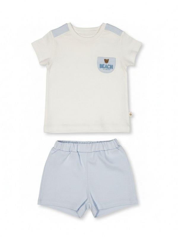Erkek Bebek Organik Pamuklu Cep Detaylı Şortlu Takım