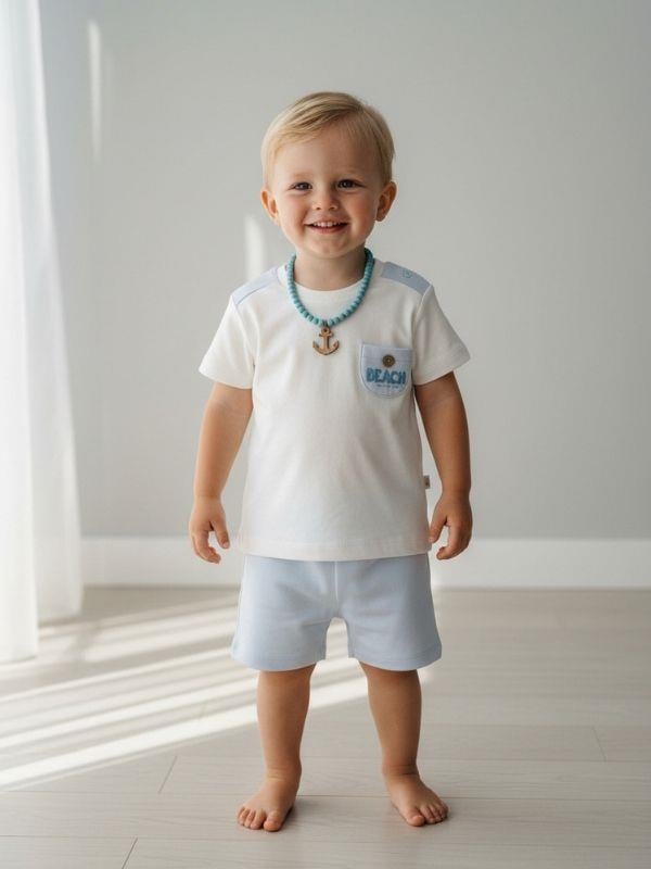 Erkek Bebek Organik Pamuklu Cep Detaylı Şortlu Takım