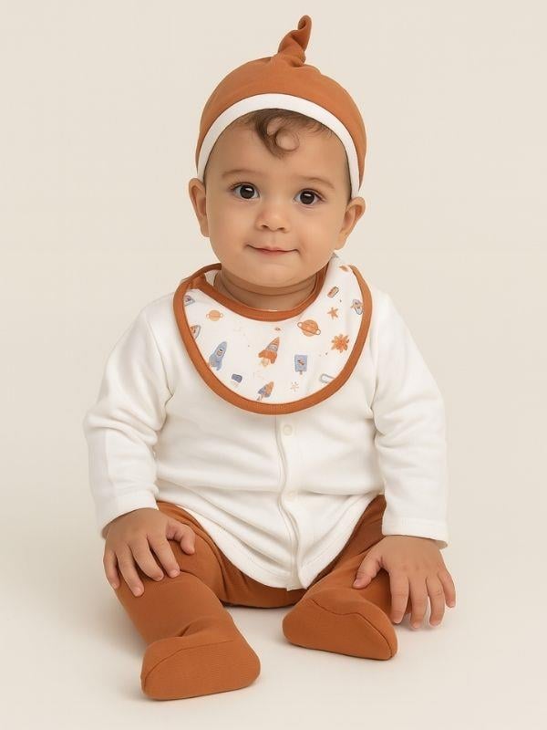 Erkek Bebek Organik Pamuklu Gezegen Baskılı Battaniyeli 5 Parça Hastane Çıkışı