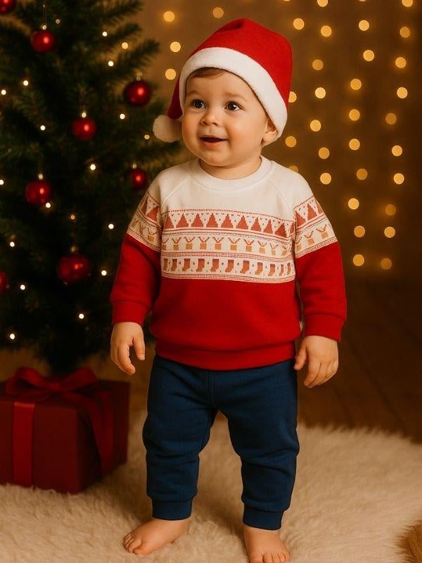 Erkek Bebek Organik Yılbaşı Temalı Eşofman Takımı