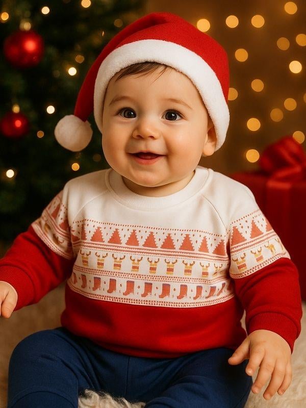 Erkek Bebek Organik Yılbaşı Temalı Eşofman Takımı