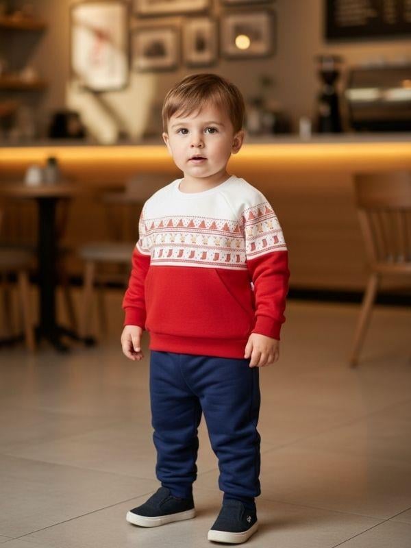 Erkek Bebek Organik Yılbaşı Temalı Eşofman Takımı