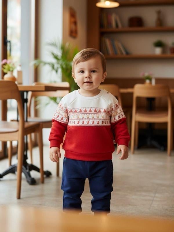 Erkek Bebek Organik Yılbaşı Temalı Eşofman Takımı