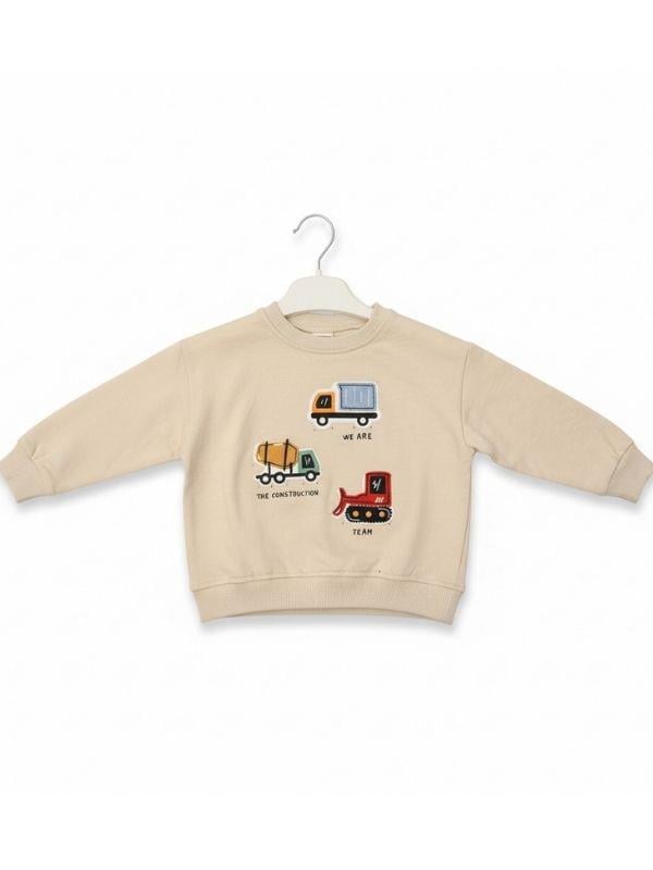 Erkek Bebek Pamuklu Araba Baskılı Sweatshirt