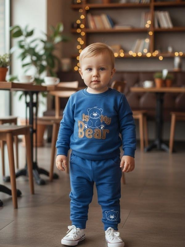 Erkek Bebek Pamuklu Ayıcıklı Eşofman Takım