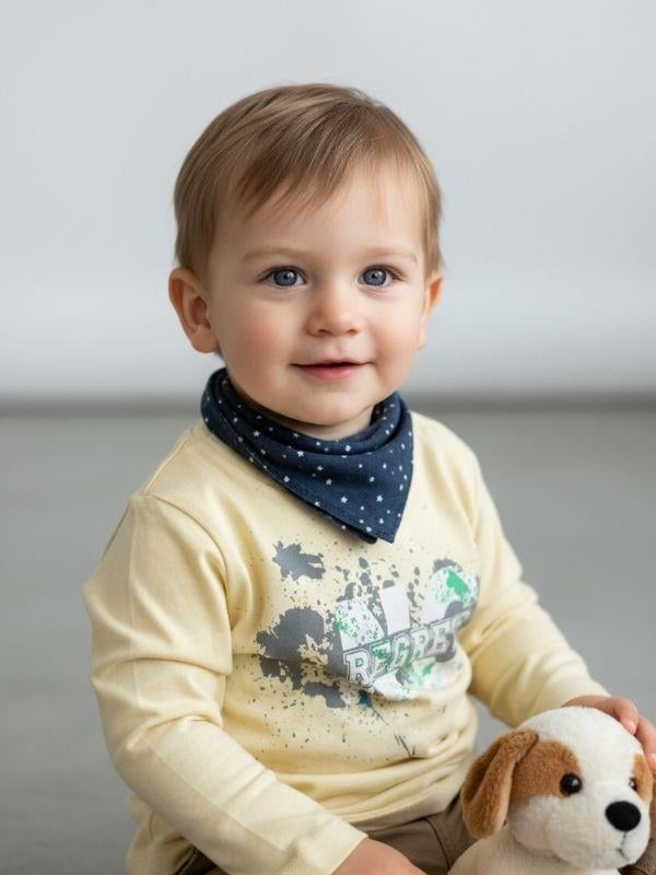 Erkek Bebek Pamuklu Baskılı Yakası Çıtçıtlı İnce Uzun Kollu T-shirt