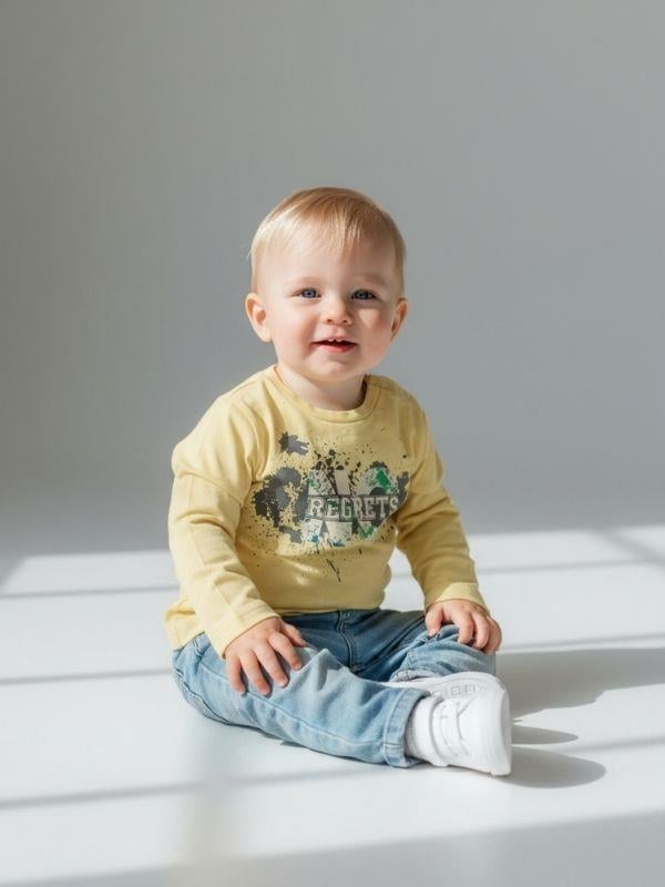 Erkek Bebek Pamuklu Baskılı Yakası Çıtçıtlı İnce Uzun Kollu T-shirt