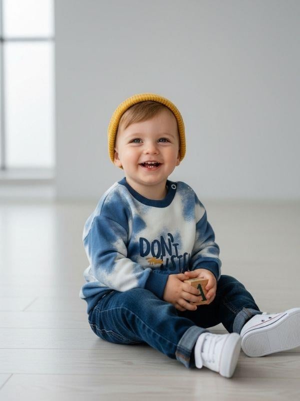 Erkek Bebek Pamuklu Batik Desenli Don't Listen Yazılı Sweatshirt