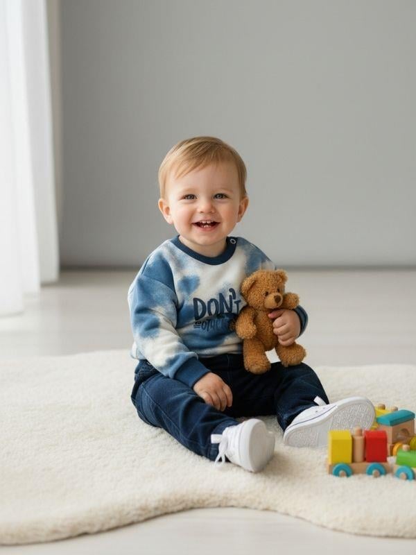 Erkek Bebek Pamuklu Batik Desenli Don't Listen Yazılı Sweatshirt