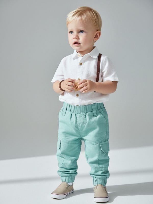 Erkek Bebek Pamuklu Beli Lastikli Kargo Pantolon