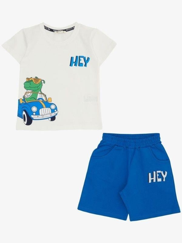 Erkek Bebek Pamuklu Dinazor Baskılı Şortlu Takım