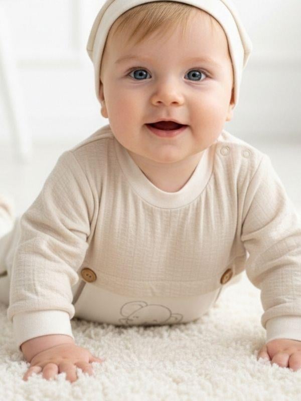 Erkek Bebek Pamuklu Fil Desenli Patikli Tulum