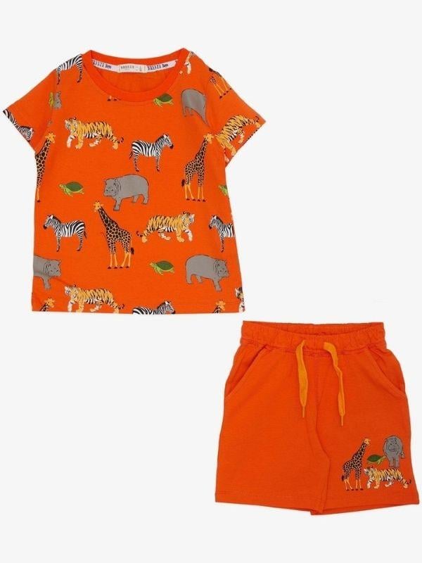 Erkek Bebek Pamuklu Hayvan Baskılı Şortlu Takım