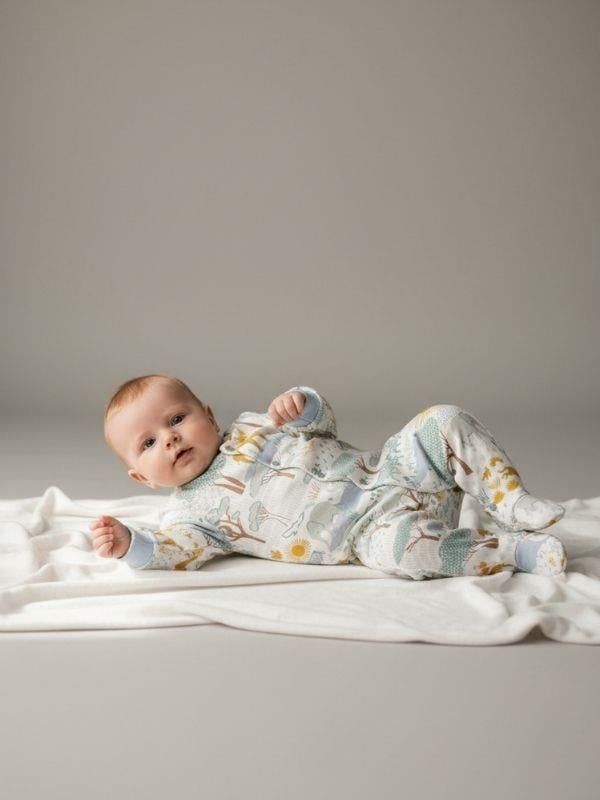 Erkek Bebek Pamuklu Hayvan Desenli Tulum