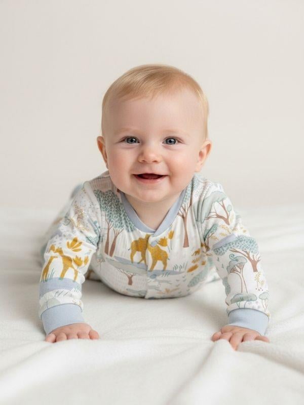 Erkek Bebek Pamuklu Hayvan Desenli Tulum