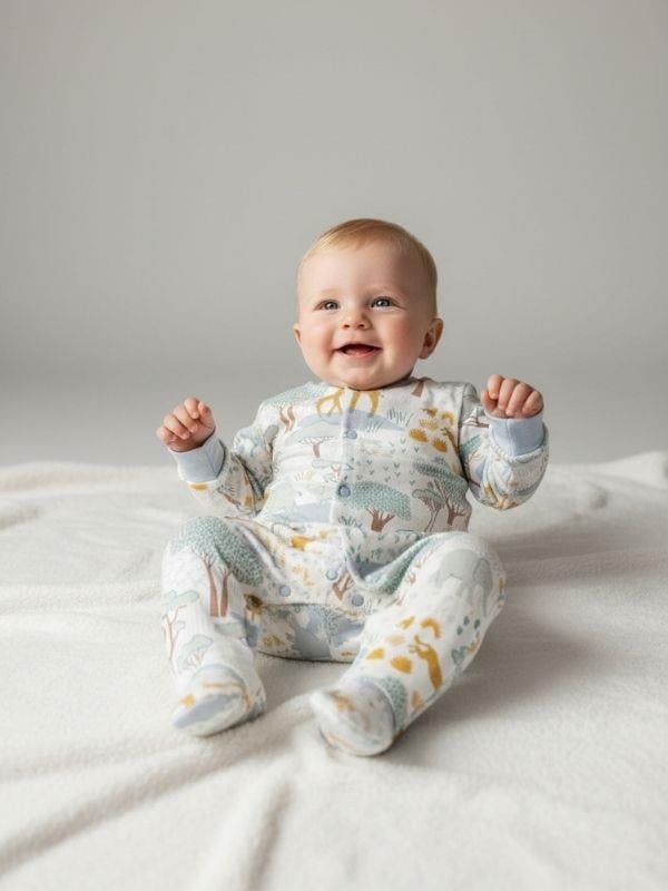 Erkek Bebek Pamuklu Hayvan Desenli Tulum