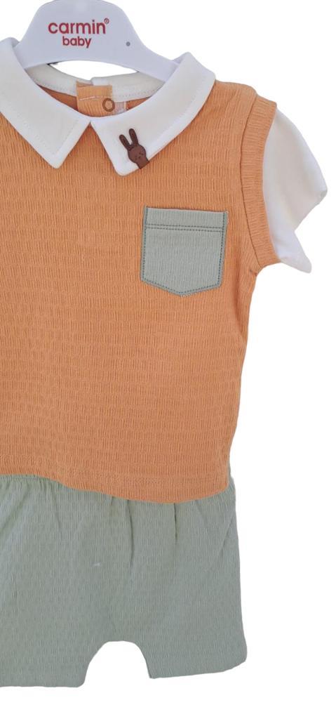Erkek Bebek Pamuklu İkili Cep Detaylı Yazlık Takım