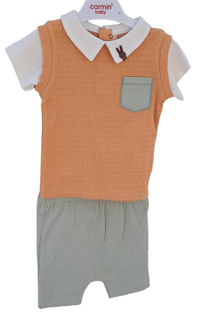 Erkek Bebek Pamuklu İkili Cep Detaylı Yazlık Takım