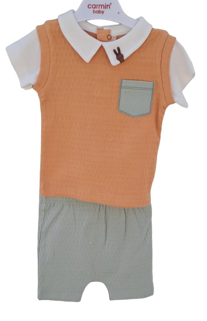 Erkek Bebek Pamuklu İkili Cep Detaylı Yazlık Takım