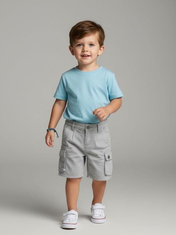 Erkek Bebek Pamuklu Keten Kumaş Kargo Cepli Şort