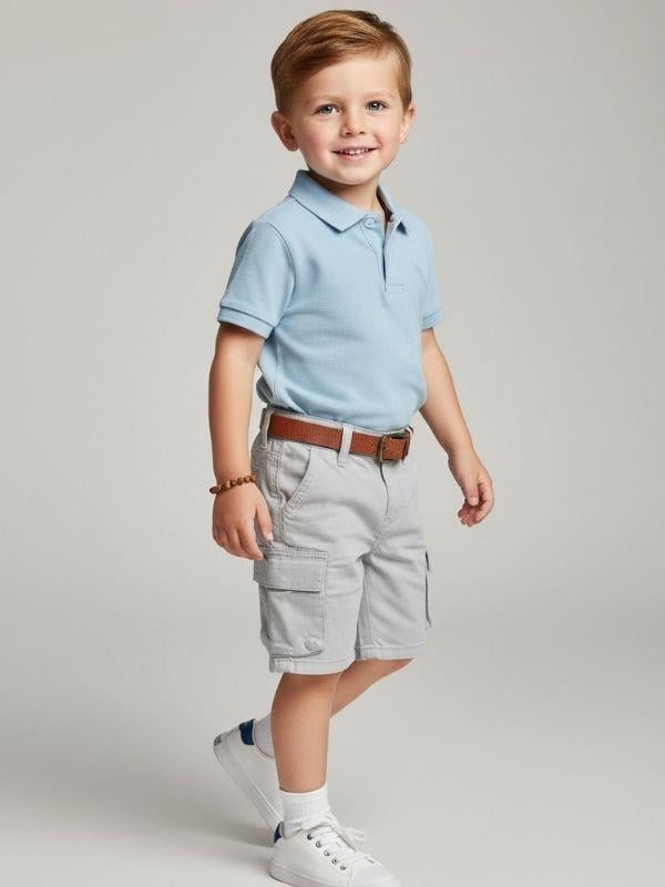 Erkek Bebek Pamuklu Keten Kumaş Kargo Cepli Şort