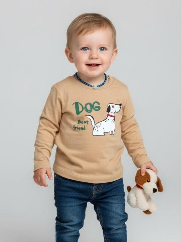 Erkek Bebek Pamuklu Köpek Baskılı Yandan Çıtçıtlı T-shirt