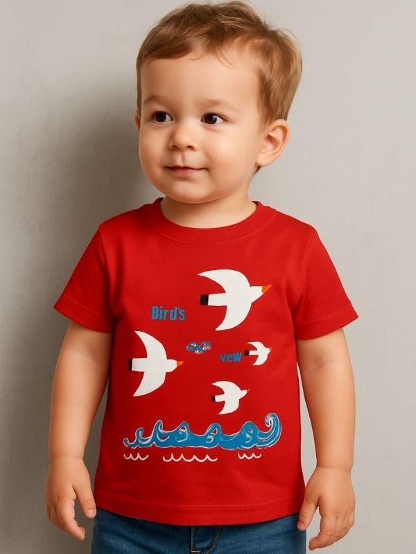 Erkek Bebek Pamuklu Kuş Baskılı T-shirt