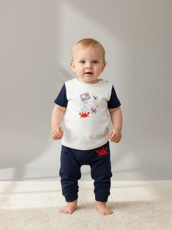Erkek Bebek Pamuklu Marin Temalı İnce Dokulu Eşofman Takım