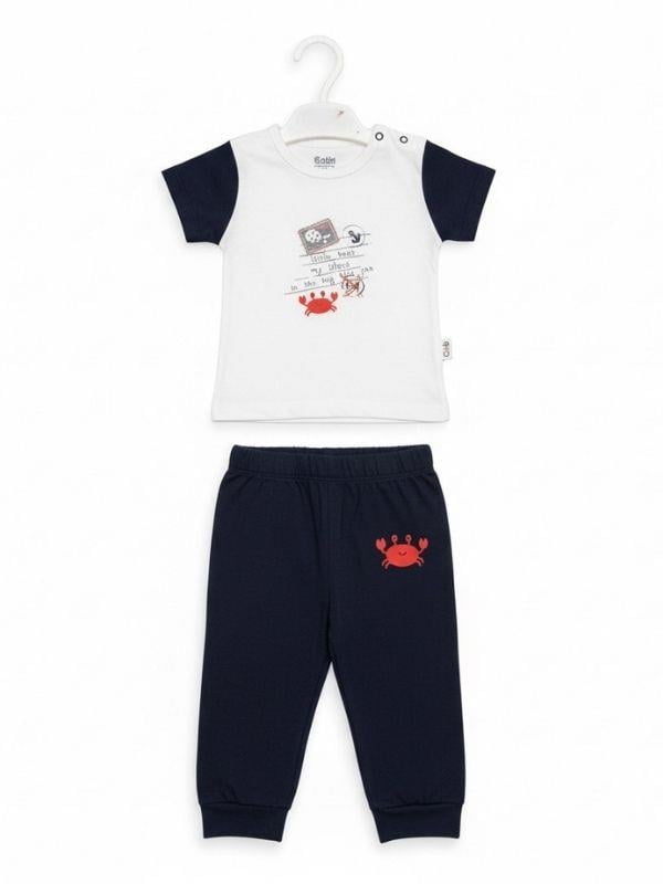 Erkek Bebek Pamuklu Marin Temalı İnce Dokulu Eşofman Takım