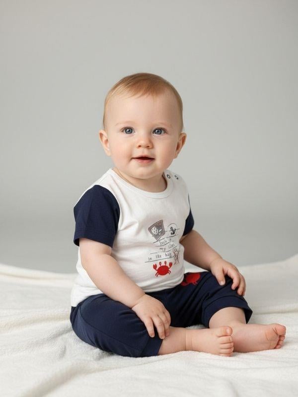 Erkek Bebek Pamuklu Marin Temalı İnce Dokulu Eşofman Takım