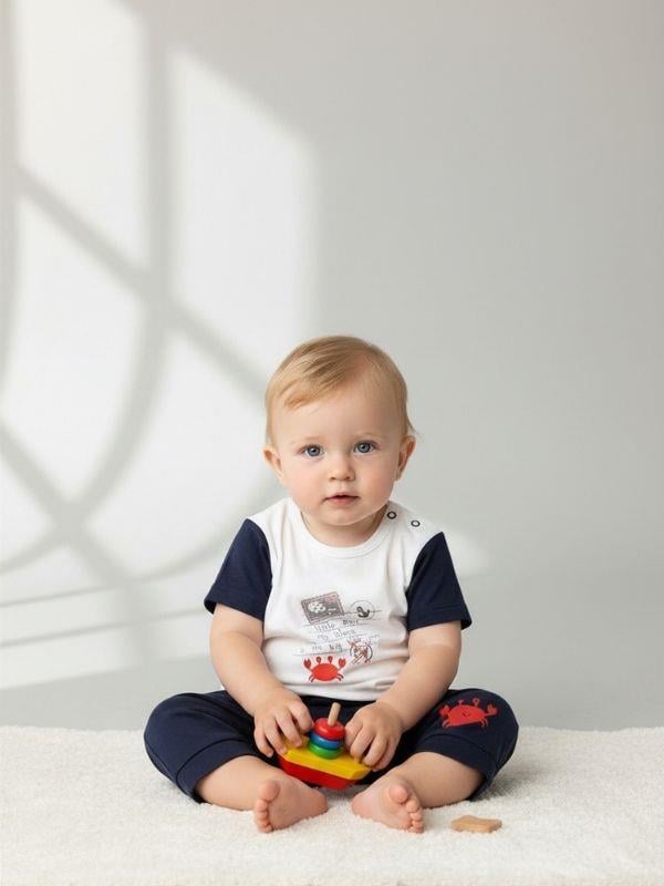 Erkek Bebek Pamuklu Marin Temalı İnce Dokulu Eşofman Takım